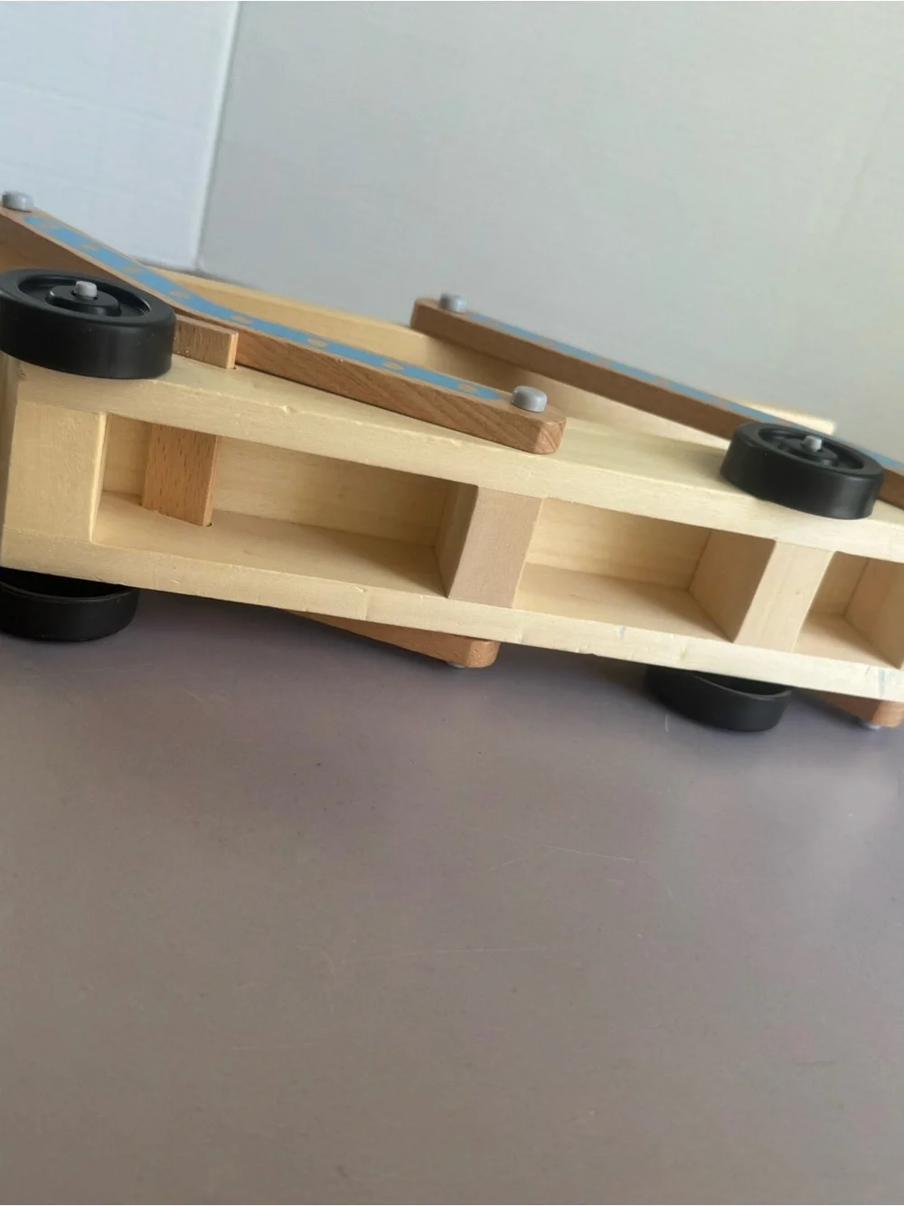 Melissa & Doug Natural Wood Toy Car Carrier with Light Blue Accents